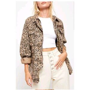 Free People Jacket Size X-Small Seize The Day Leopard Oversized Cargo Utility